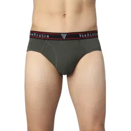 Van Heusen Regular Fit Colour Fresh Open Fly Solid Briefs - Olive Melange-picture-29