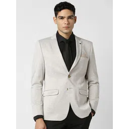 Van Heusen Self Designed Notched Lapel Collar Super Slim-Fit Single Breasted Blazer-image-34