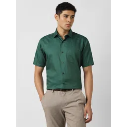 Van Heusen Tartan Checks Checked Spread Collar Short Sleeves Pure Cotton Formal Shirt-picture-19