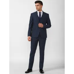 van heusen V Dot Men Navy Blue Solid Skinny Fit Single-Breasted Formal Suit-picture-32