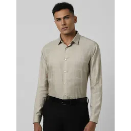 van heusen V Dot Men Spread Collar Checked Cotton Slim Fit Formal Shirt-picture-33