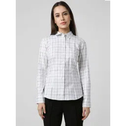 Van Heusen White Cotton Chequered Formal Shirt-picture-30