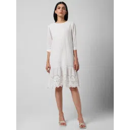 Van Heusen White Cotton Self Design A Line Dress-picture-11