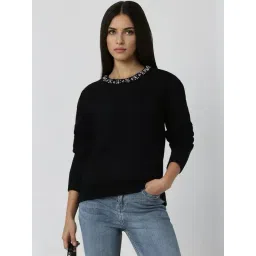 Van Heusen Women Black Embellished Round Neck Sweater-picture-18