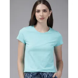 Van Heusen Women Blue Radiance Solid Crew Neck Short Sleeve Lounge T-Shirt-picture-41