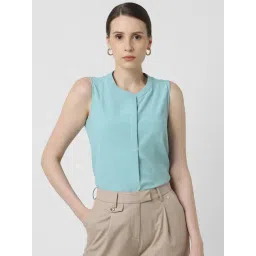 Van Heusen Women Blue Solid Formal Round Neck Top-picture-14