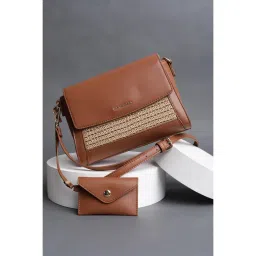 Van Heusen Women Brown Patterned Casual Sling Bag With Detachable Strap & Pouch-image-32