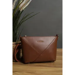 Van Heusen Women Brown Solid Casual Sling Bag With Detachable Strap & Pouch-image-20