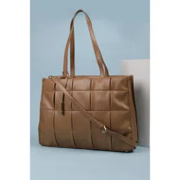 Van Heusen Women Brown Solid Formal Tote Bag With Detachable Strap & Pouch-image-27