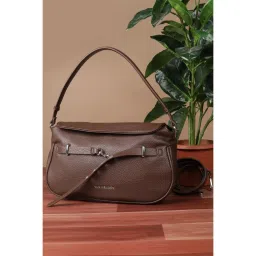 Van Heusen Women Brown Textured Casual Sling Bag With Detachable Strap-image-33
