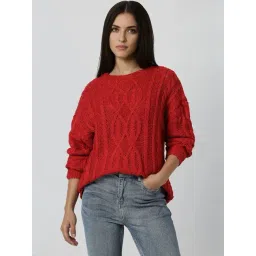 Van Heusen Women Red Textured Round Neck Sweater-picture-32