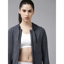 Van Heusen Women Solid Knitted Hooded Slim Fit Training or Gym Sporty Jacket-picture-14