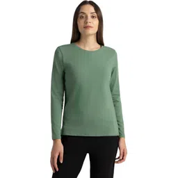 van heusen Women Solid Round Neck Cotton Blend Green T-Shirt-picture-12