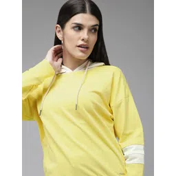 Van Heusen Women Yellow Solid Hooded Pure Cotton Sweatshirt-picture-17