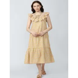Van Heusen Yellow Cotton Printed A-Line Dress-picture-31