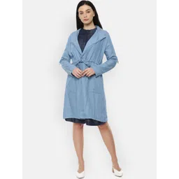 Van Heusen Woman Blue Solid Longline Overcoat-picture-43