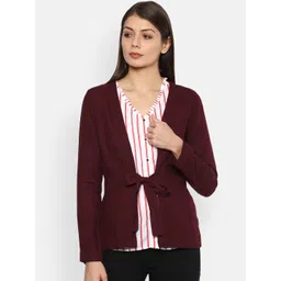 Van Heusen Woman Maroon Solid Open Front Jacket-picture-12