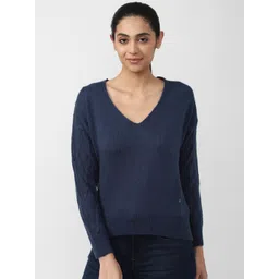 Van Heusen Woman Navy Blue Cable Knit V Neck Pullover image 1