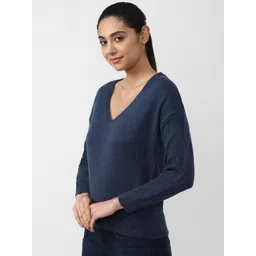 Van Heusen Woman Navy Blue Cable Knit V Neck Pullover image 3
