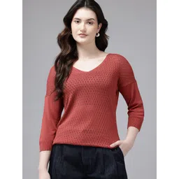 Van Heusen Woman Open-Knit V-Neck Drop-Shoulder Sleeves Pullover-picture-36