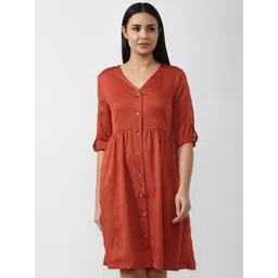 Van Heusen Woman Rust Roll-up Sleeves Empire Dress-picture-23