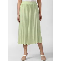 Van Heusen Woman Women Green Solid Accordion Pleats A-Line Skirts-picture-10