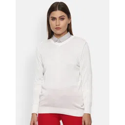 Van Heusen Woman Women White Solid V-Neck Sweater-picture-11
