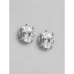 VANBELLE 925 Sterling Silver Rhodium-Plated Oval Studs Earrings-picture-19