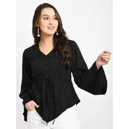 V&M Bell Sleeve Crepe Cinched Waist Top-picture-25