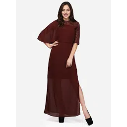 V&M Cape Sleeve Georgette Side Slit Long Dress-picture-37