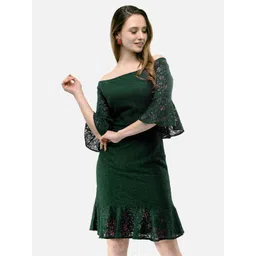 V&M Self Design Bell Sleeves Cotton Sheath Dress-picture-23