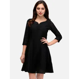 V&M Women Black Self Design Cotton Fit and Flare Dress-picture-25