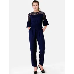 V&M Women Navy Blue Self Design Basic Jumpsuit-picture-30