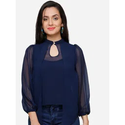 V&M Women Navy Blue Solid Top-picture-16