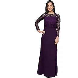 v&m Women's Black Lace Sleeve Maxi Dress | Elegant Full-Length Western Gown for Women & Girls | Stylish Evening with Sheer Net Detailing-picture-10