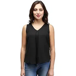 v&m Women's Plain Crepe Basic Flowy V-Neck Pleated Sleeveless Summer Basic Tank Top (VM12) (VM13) (VM39)-picture-13