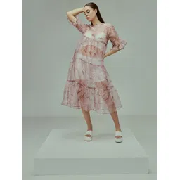 VANGULL Abstract Printed A-Line Bell Sleeves Midi Dress-picture-40