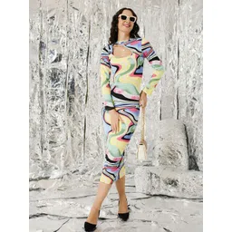 VANGULL Women Abstract Printed Asymmetric Neck Sheath Midi Dress-picture-30