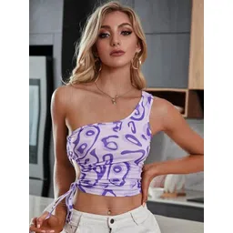 VANGULL Women Abstract Printed Cut Out One Shoulder Fitted Crop Top-picture-32