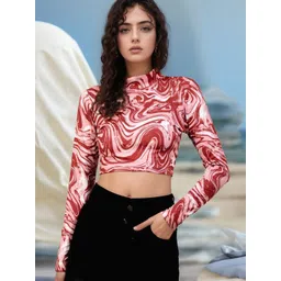 VANGULL Women Abstract Printed High Neck Top-picture-15