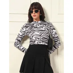 VANGULL Women Abstract Printed High Neck Top-picture-14