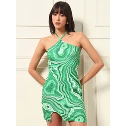 VANGULL Women Abstract Printed Tie-Ups Halter Neck Bodycon Dress-picture-39