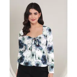 VANGULL Women Floral Print Tie-Up Neck Puff Sleeve Top-picture-32