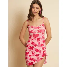 VANGULL Women Floral Printed Shoulder Straps Bodycon Mini Dress-picture-29