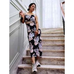 VANGULL Women Floral Printed Shoulder Straps Maxi Dress-picture-24