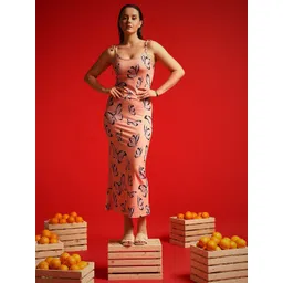 VANGULL Women Floral Printed Shoulder Straps Maxi Dress-picture-17