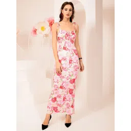 VANGULL Women Floral Printed Shoulder Straps Sheath Maxi Dresses-picture-28