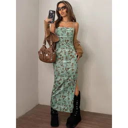 VANGULL Women Floral Printed Slits Shoulder Straps Sleeveless Maxi Dress-picture-30
