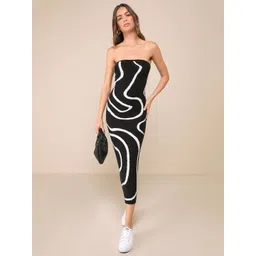 VANGULL Women Printed Strapless Monochrome Bandeau Midi Dress-picture-10