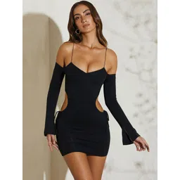 VANGULL Women Shoulder Straps Cold-Shoulder Bodycon Mini Dress-picture-33